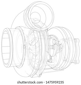 Vector turbocharger isolated. Vector illustration. Tracing illustration of 3d.