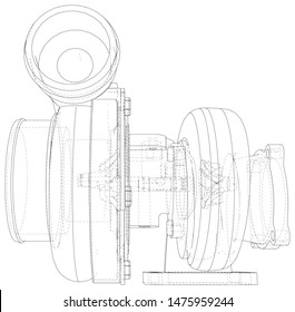 Vector turbocharger isolated. Vector illustration. Tracing illustration of 3d.