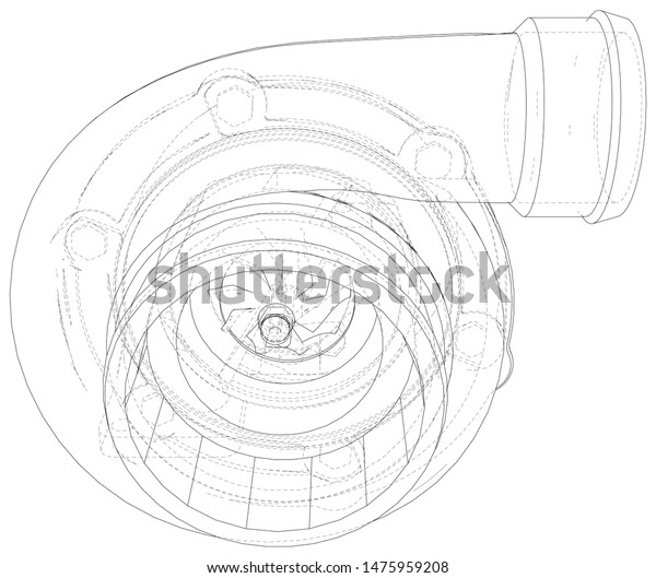 Vector turbocharger isolated. Vector illustration.\
Tracing illustration of\
3d.