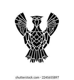 Vector of Turkey design logo template. Flat style design. Good for company logo. A black and white drawing of a bird with wings spread out, with a geometric pattern on the back