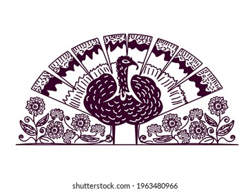 Vector turkey is drawn with lines and doodles for decorating a postcard, poster or menu. Happy Thanksgiving Day background.
