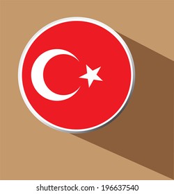 Vector -  Turkey Flag Button Icon with long shadow