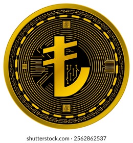 Vector of Turkey Lira Digital Currency in gold and black colors on a white background.