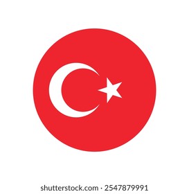 
vector Turkey National Flag icon. Round flag of Turkey on white Background.