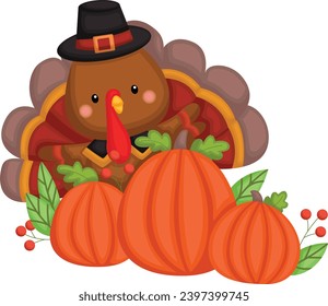 a vector of turkey and pumpkin