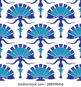 Vector Turkish Flowers Geometric Seamless Pattern