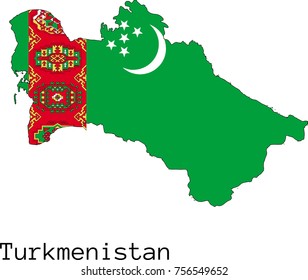 Vector Turkmenistan map silhouette, painted in colors of a national flag