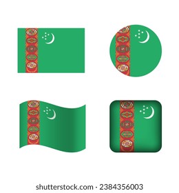 Vector Turkmenistan National Flag Icons Set