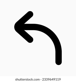 Vector turn left arrow chevron icon. Black, white background. Perfect for app and web interfaces, infographics, presentations, marketing, etc.