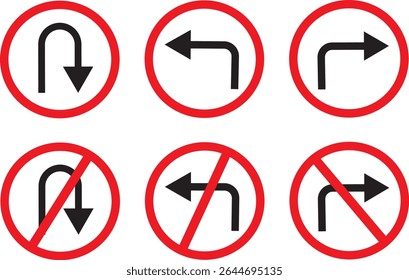 vector turn left and turn right sign vector icons, traffic direction and Road safety, traffic direction and Road safety,