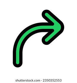 Vector turn right arrow chevron icon. Black, white background. Perfect for app and web interfaces, infographics, presentations, marketing, etc.