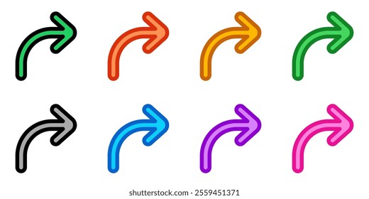 Vector turn right arrow chevron icon. Perfect for app and web interfaces, infographics, presentations, marketing, etc.