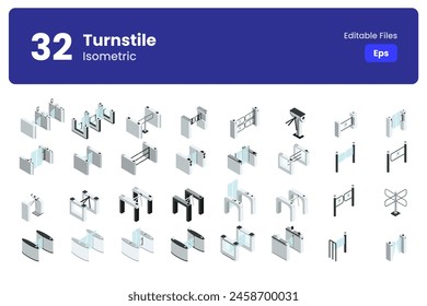 Vector Turnstile Gate Isometric Collection