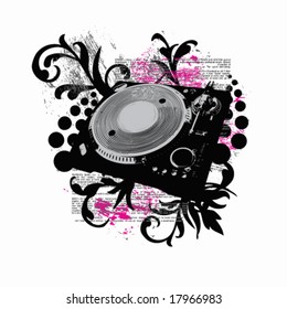 vector turntable on a floral background