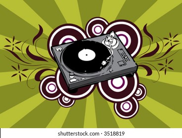 vector turntable on a floral background