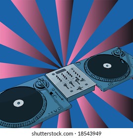 vector turntable with retro background