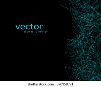 Vector turquoise abstract particles on black background