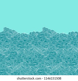 Vector turquoise background with ornamental sea waves 