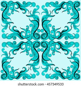 Vector turquoise background with sketch decorative ornaments for design