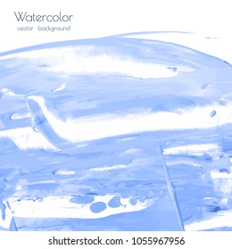 Vector turquoise blue, indigo watercolor texture background, dry brush stains, strokes, spots isolated on white. Abstract marble frame, place for text or logo. Acrylic hand painted pours, fluid art.