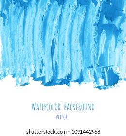 Vector turquoise blue, indigo watercolor texture background, dry brush stains, strokes, spots isolated on white. Abstract marble frame, place for text or logo. Acrylic hand painted pours, fluid art.