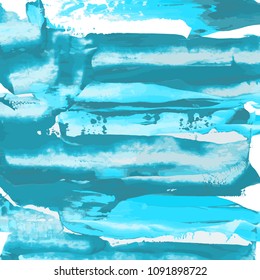 Vector turquoise blue, indigo watercolor texture background, dry brush stains, strokes, spots isolated on white. Abstract marble frame, place for text or logo. Acrylic hand painted pours, fluid art.