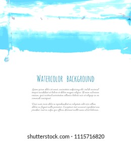 Vector turquoise blue, marina watercolor texture background, dry brush stains, strokes, spots isolated on white. Abstract marble frame, place for text or logo. Acrylic hand painted pours, fluid art.