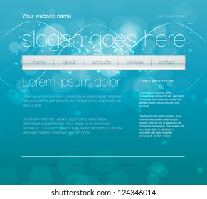 Vector turquoise blue web site design template with glossy navigation bar and modern glowing background