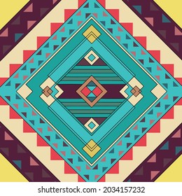 Vector de diseño tribal con forma de diamante turquesa con patrones coloridos. diseño gráfico impresión o diseño textil concepto de fondo abstracto de imagen generado digitalmente.
