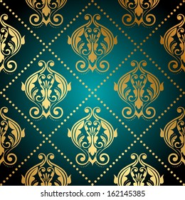 Vector turquoise and gold ornate wallpaper 