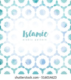 Vector turquoise greeting card with traditional arabic pattern on a white background. Winter colors.