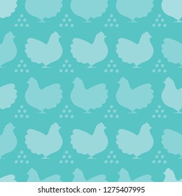 Vector turquoise hens seamless pattern background.Perfect for scrapbooking, fabric and wallpaper projects.