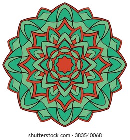 Vector turquoise mandala for coloring book. Simple circular pattern on a white background. Template for stained glass window. 
