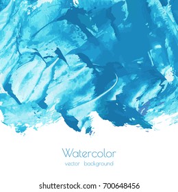 Vector turquoise navy blue, indigo watercolor texture background, dry brush stains, strokes, spots isolated on white. Abstract artistic frame, place for text. Acrylic hand painted gradient backdrop.
