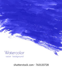 Vector turquoise navy blue, indigo watercolor texture background, dry brush stains, strokes, spots isolated on white. Abstract frame, place for text or logo. Acrylic hand painted pours, fluid art.