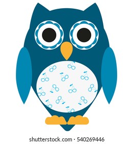 vector turquoise owl on a white background with cherries on the abdomen