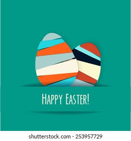 Vector turquoise Paper card with striped easter eggs