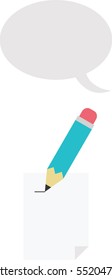 Vector turquoise pencil drawing lines on paper with grey speech bubble.
