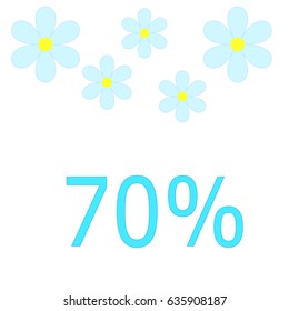 Vector turquoise price tag labels with 70%.White background with blue flowers. For summer sale campaign.