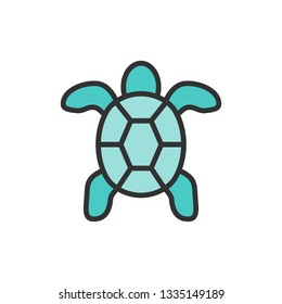 Vector turtle, aquatic animal flat color line icon.
