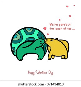 Vector Turtle and the Capybara love story illustration. Valentine day card