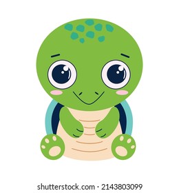 Vector turtle cartoon style sea, jungle, zoo animal