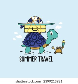 vector de tortuga, animal lindo, viajes de verano, ilustración gráfica de diseño