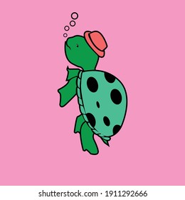 Vector of turtle design on a pink background. Reptile. Animals. Easy editable layered vector illustration.