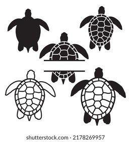 Vector of turtle design on white background,graphic black line sea turtle vector,turtle outline silhouette