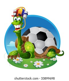  vector turtle football fan on color background