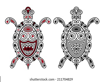 Vector Turtle, tattoo style, black, and black-red