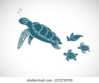 Vector of turtles family design on white background. Easy editable layered vector illustration. Undersea Animals.