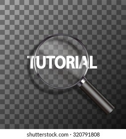 vector tutorial word in magnifying glass on sample background