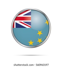 Vector Tuvaluan flag button. Tuvalu flag glass button style with metal frame.